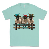 Seafoam 3 sheeps suffolk ewe with bandanas and fence Classic Tee - BarkalooDesign