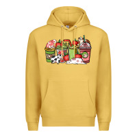Antique Gold cow and strawberry coffee cups Premium Hoodie - NancyCooperArtShop