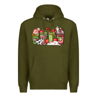 Army Green cow and strawberry coffee cups Premium Hoodie - NancyCooperArtShop