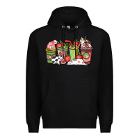 Black cow and strawberry coffee cups Premium Hoodie - NancyCooperArtShop
