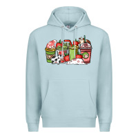 Blue Mist cow and strawberry coffee cups Premium Hoodie - NancyCooperArtShop