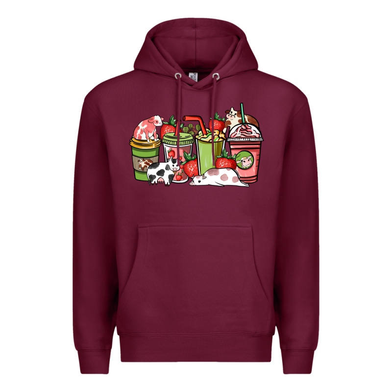 Cow And Strawberry Coffee Cups Premium Hoodie by NancyCooperArtShop | Teevron