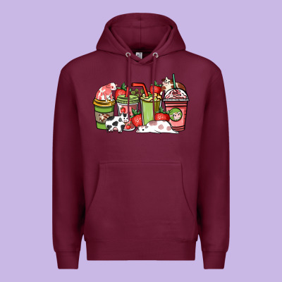 Cow And Strawberry Coffee Cups Premium Hoodie Designed By Nancycooperartshop