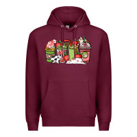 Burgundy cow and strawberry coffee cups Premium Hoodie - NancyCooperArtShop