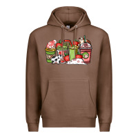 Chestnut cow and strawberry coffee cups Premium Hoodie - NancyCooperArtShop