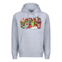 Heather Grey cow and strawberry coffee cups Premium Hoodie - NancyCooperArtShop