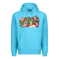 Ocean Blue cow and strawberry coffee cups Premium Hoodie - NancyCooperArtShop