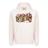 Pale Pink cow and strawberry coffee cups Premium Hoodie - NancyCooperArtShop