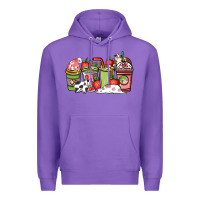 Purple cow and strawberry coffee cups Premium Hoodie - NancyCooperArtShop