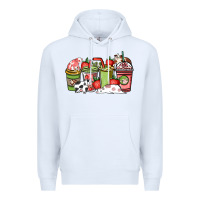 White cow and strawberry coffee cups Premium Hoodie - NancyCooperArtShop