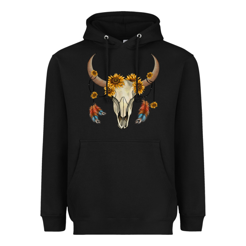 Bull Skull Sunflowers And Feathers Heavyweight Hoodie by AdoDesignShop | Teevron