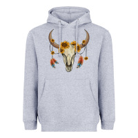 Heather Grey bull skull sunflowers and feathers Heavyweight Hoodie - AdoDesignShop