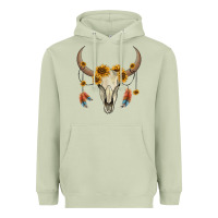 Matcha bull skull sunflowers and feathers Heavyweight Hoodie - AdoDesignShop