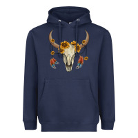 Navy bull skull sunflowers and feathers Heavyweight Hoodie - AdoDesignShop