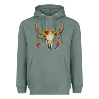 Sage bull skull sunflowers and feathers Heavyweight Hoodie - AdoDesignShop