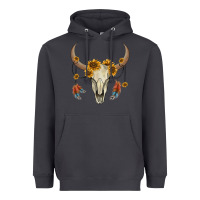 Smoke bull skull sunflowers and feathers Heavyweight Hoodie - AdoDesignShop