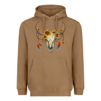 Toasted Coconut bull skull sunflowers and feathers Heavyweight Hoodie - AdoDesignShop