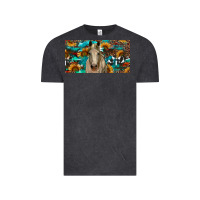 Vintage Black Horse With Sunflowers Aztec And Cowhide Vintage Tee - RanaPortraitStore