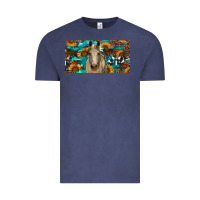 Vintage Denim Horse With Sunflowers Aztec And Cowhide Vintage Tee - RanaPortraitStore