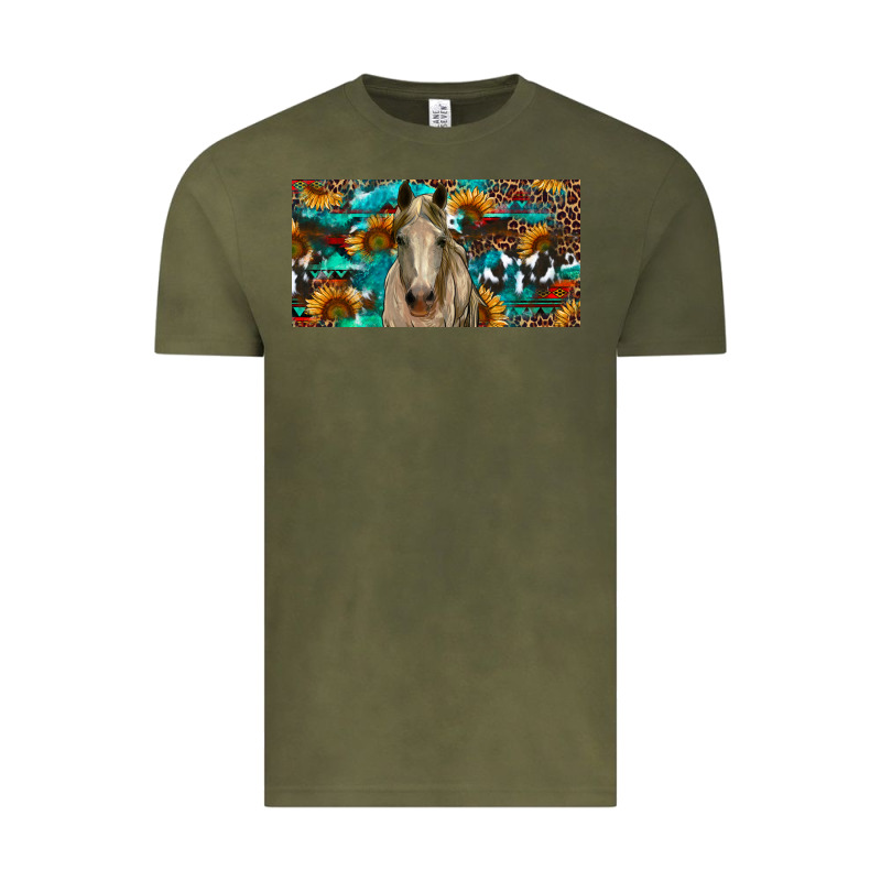 Horse With Sunflowers Aztec And Cowhide Vintage Tee by RanaPortraitStore | Teevron