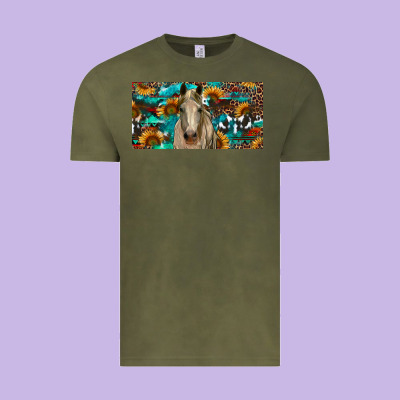 Vintage Tee Horse With Sunflowers Aztec And Cowhide