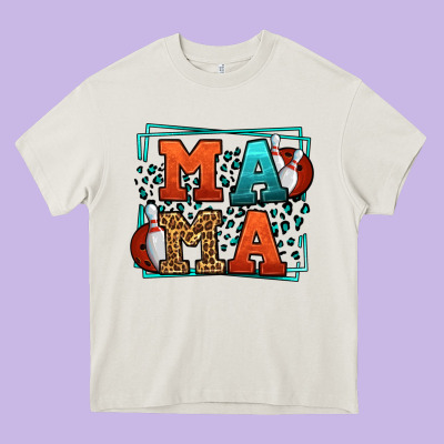 Bowling Mama Leopard Frame Mother's Day Heavy Core Tee Designed By Lillyallendesigns