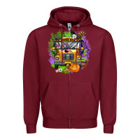 Burgundy halloween school bus Zipper Hoodie - AdoDesignShop