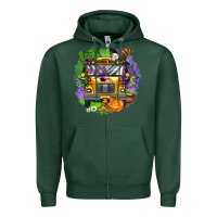 Sports Green halloween school bus Zipper Hoodie - AdoDesignShop