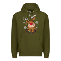 Army Green Christmas reindeer Premium Hoodie - MaliasSmallBusiness