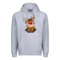 Heather Grey Christmas reindeer Premium Hoodie - MaliasSmallBusiness