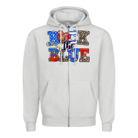 Dove Grey back the blue Zipper Hoodie - AdoDesignShop