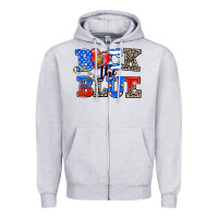 Heather Grey back the blue Zipper Hoodie - AdoDesignShop