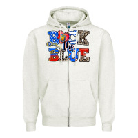 Oatmeal Heather back the blue Zipper Hoodie - AdoDesignShop