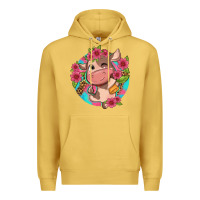 Antique Gold cute cow pink flowers and leopard pattern Premium Hoodie - NancyCooperArtShop