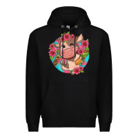 Black cute cow pink flowers and leopard pattern Premium Hoodie - NancyCooperArtShop