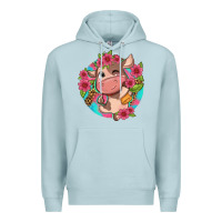 Blue Mist cute cow pink flowers and leopard pattern Premium Hoodie - NancyCooperArtShop