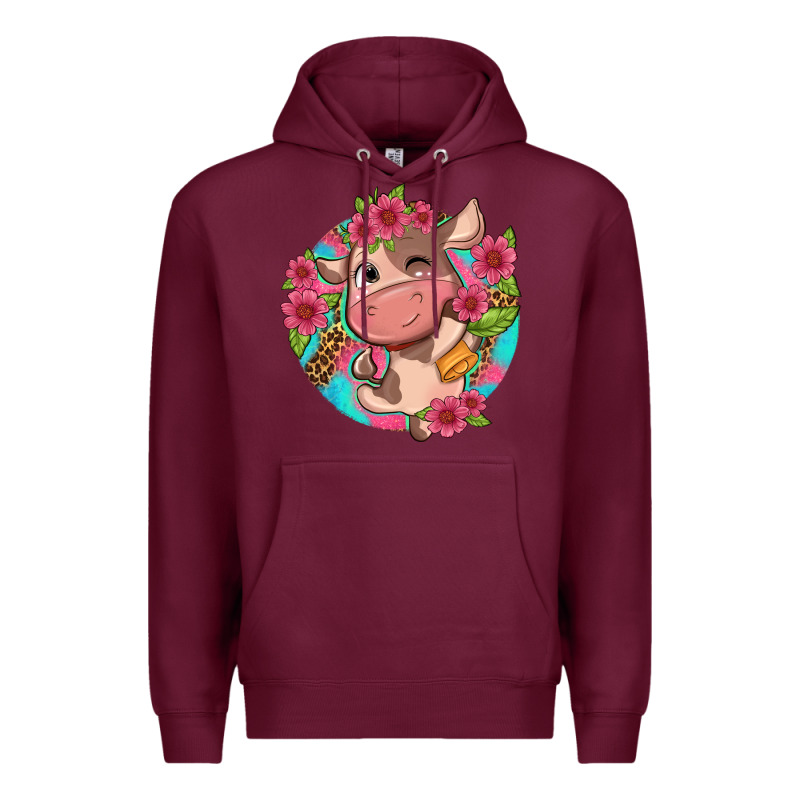 Cute Cow Pink Flowers And Leopard Pattern Premium Hoodie by NancyCooperArtShop | Teevron