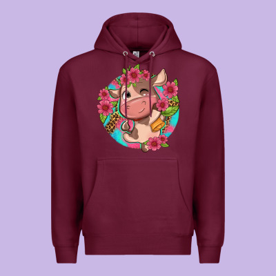 Cute Cow Pink Flowers And Leopard Pattern Premium Hoodie Designed By Nancycooperartshop