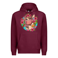 Burgundy cute cow pink flowers and leopard pattern Premium Hoodie - NancyCooperArtShop
