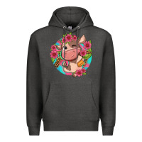 Charcoal Heather cute cow pink flowers and leopard pattern Premium Hoodie - NancyCooperArtShop