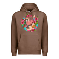 Chestnut cute cow pink flowers and leopard pattern Premium Hoodie - NancyCooperArtShop