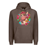 Coffee cute cow pink flowers and leopard pattern Premium Hoodie - NancyCooperArtShop