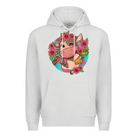 Dove Grey cute cow pink flowers and leopard pattern Premium Hoodie - NancyCooperArtShop