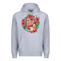 Heather Grey cute cow pink flowers and leopard pattern Premium Hoodie - NancyCooperArtShop