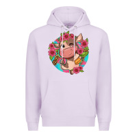Lilac cute cow pink flowers and leopard pattern Premium Hoodie - NancyCooperArtShop