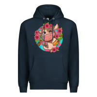 Navy cute cow pink flowers and leopard pattern Premium Hoodie - NancyCooperArtShop