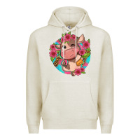 Oatmeal Heather cute cow pink flowers and leopard pattern Premium Hoodie - NancyCooperArtShop