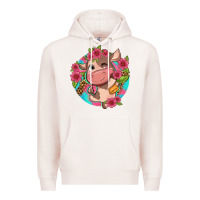 Pale Pink cute cow pink flowers and leopard pattern Premium Hoodie - NancyCooperArtShop