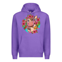 Purple cute cow pink flowers and leopard pattern Premium Hoodie - NancyCooperArtShop