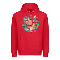 Red cute cow pink flowers and leopard pattern Premium Hoodie - NancyCooperArtShop